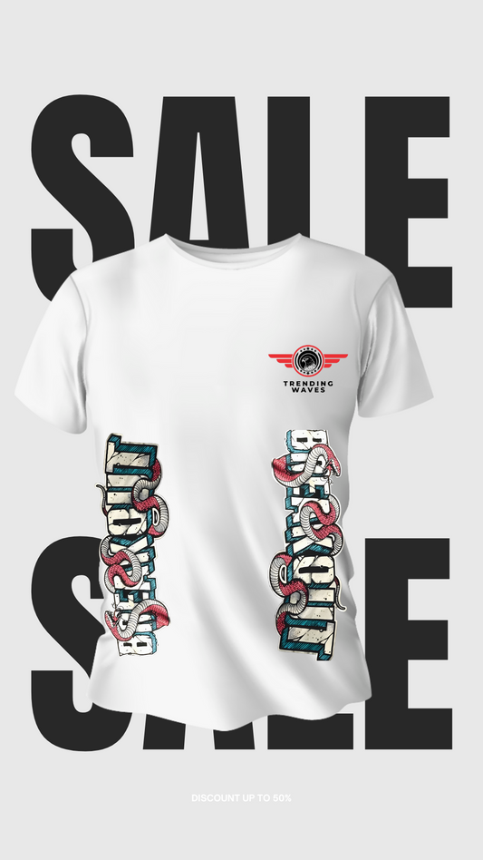 Snake Typography Printed Cotton T-Shirt – Unisex Round Neck (Black & White)