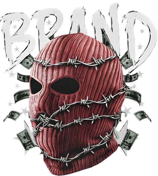 Black Graphic T-Shirt – Red Mask & Barbed Wire Design