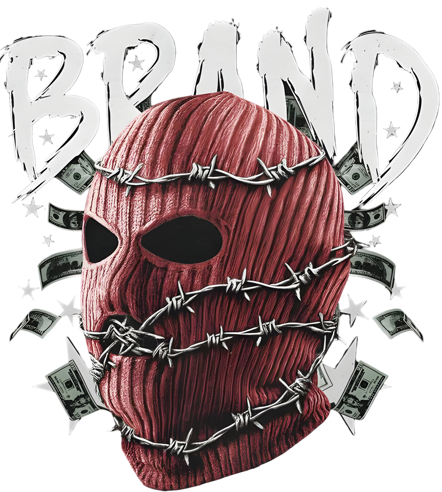 Black Graphic T-Shirt – Red Mask & Barbed Wire Design
