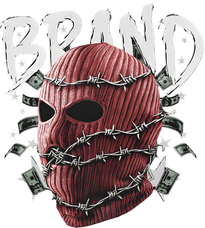 Black Graphic T-Shirt – Red Mask & Barbed Wire Design